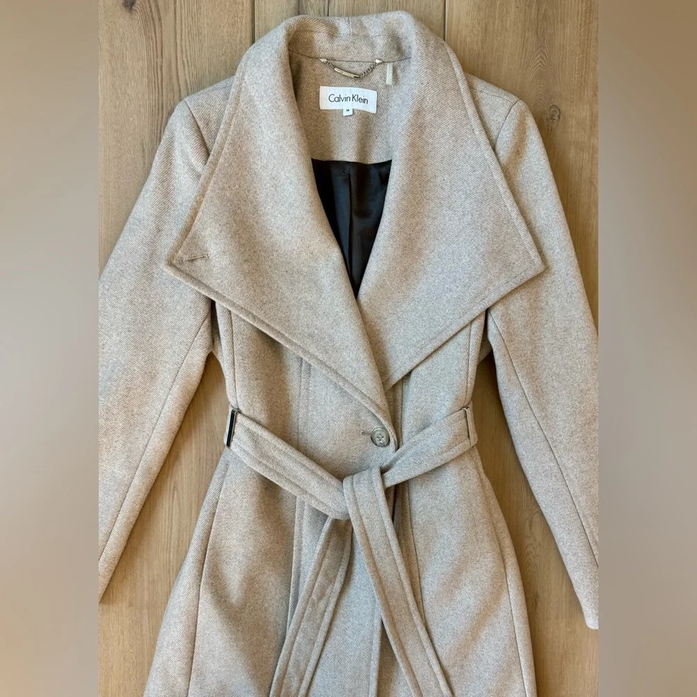 Calvin Klein Tan Wool Coat Size M - Picture 3 of 6